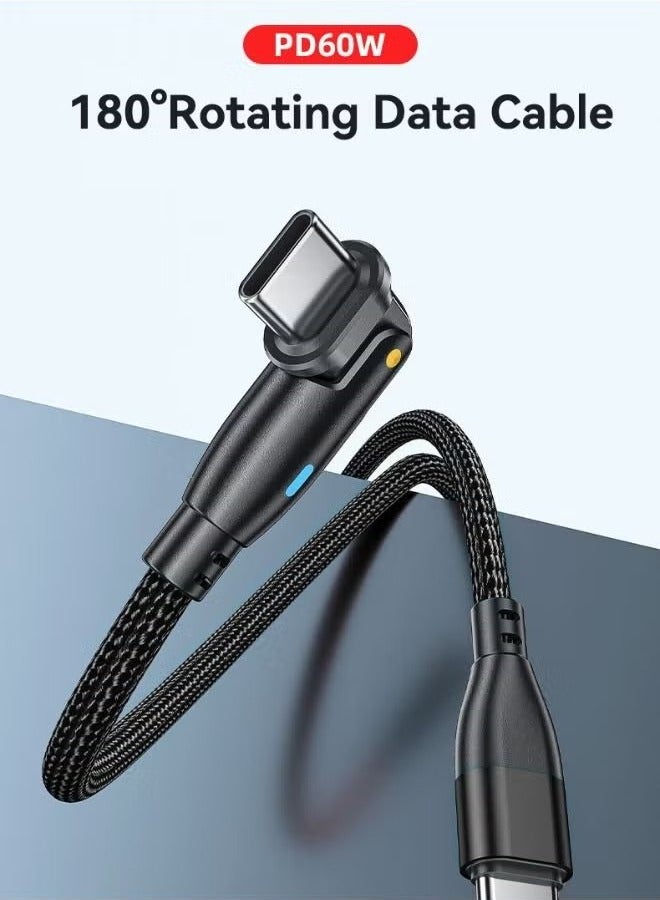 Coconut USB C to USB C Fast Charging Cable 60W 2 Meters with USB A Adapter, 20V/3A 180° Rotating Fast Charge Cable, Nylon Braided Fast Charging Cord Type C Compatible with MacBook Pro Air, iPad Pro, Samsung - Image 2