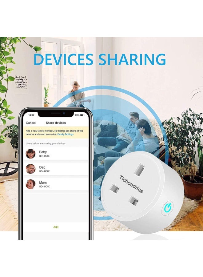 Tichondrius WiFi Smart Plug, 4 Pack 16A Smart Outlet Plug Socket Compatible with Alexa, Mini Socket with Remote Control & Voice Control with Electricity Statistics Timer Function, No Hub Required - Image 3