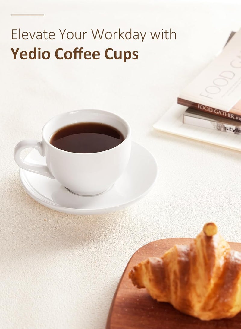 Yedio Porcelain Coffee Cups Set with Saucer, 6 Ounce White Porcelain Cup and Saucer Set for Cappuccino, Coffee Latte, Coffee drinks and Tea, Set of 6 - Image 3
