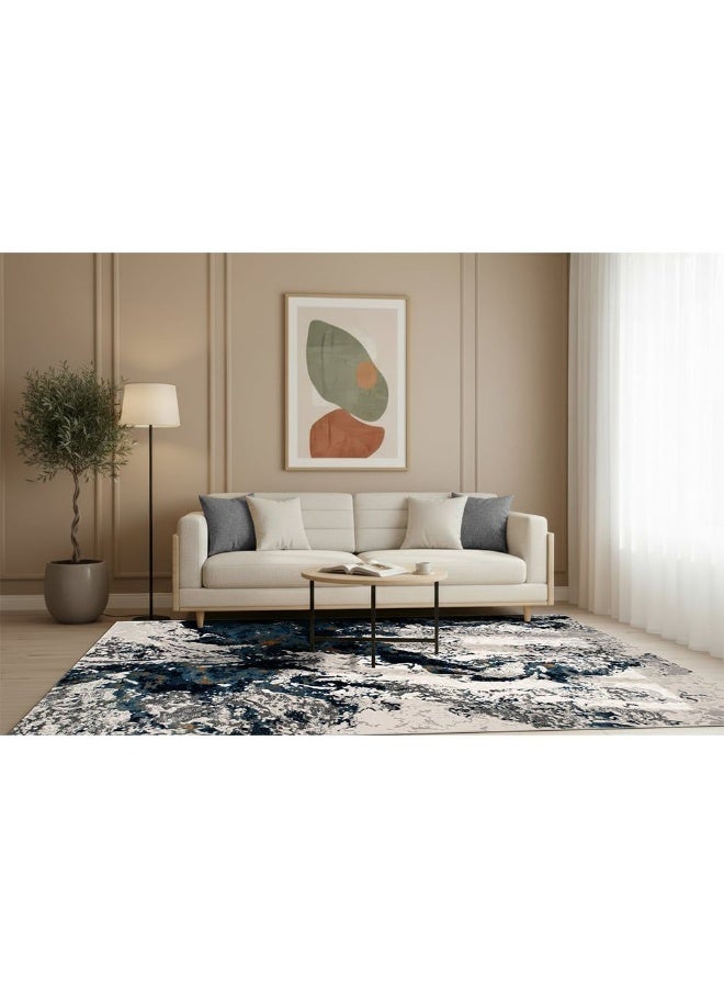 DANUBE HOME سجادة هارموني الحديثة المتضررة | سجادات حديثة قابلة للغسل | سجادة منطقة من بولي بروبيلين + بوليستر | غطاء أرضي داخلي لغرفة المعيشة وغرفة الطعام وغرفة النوم 200X300 سم - أزرق - Image 2