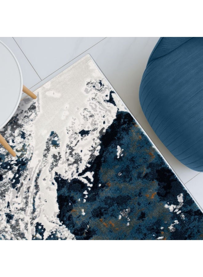 DANUBE HOME سجادة هارموني الحديثة المتضررة | سجادات حديثة قابلة للغسل | سجادة منطقة من بولي بروبيلين + بوليستر | غطاء أرضي داخلي لغرفة المعيشة وغرفة الطعام وغرفة النوم 200X300 سم - أزرق - Image 1