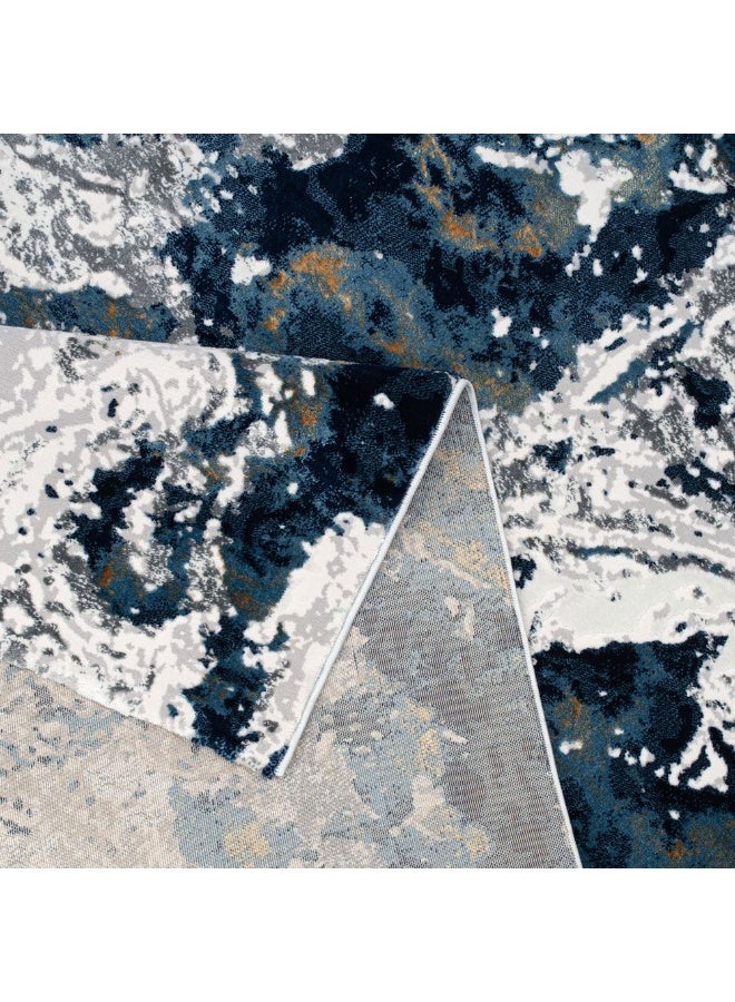 DANUBE HOME سجادة هارموني الحديثة المتضررة | سجادات حديثة قابلة للغسل | سجادة منطقة من بولي بروبيلين + بوليستر | غطاء أرضي داخلي لغرفة المعيشة وغرفة الطعام وغرفة النوم 200X300 سم - أزرق - Image 5