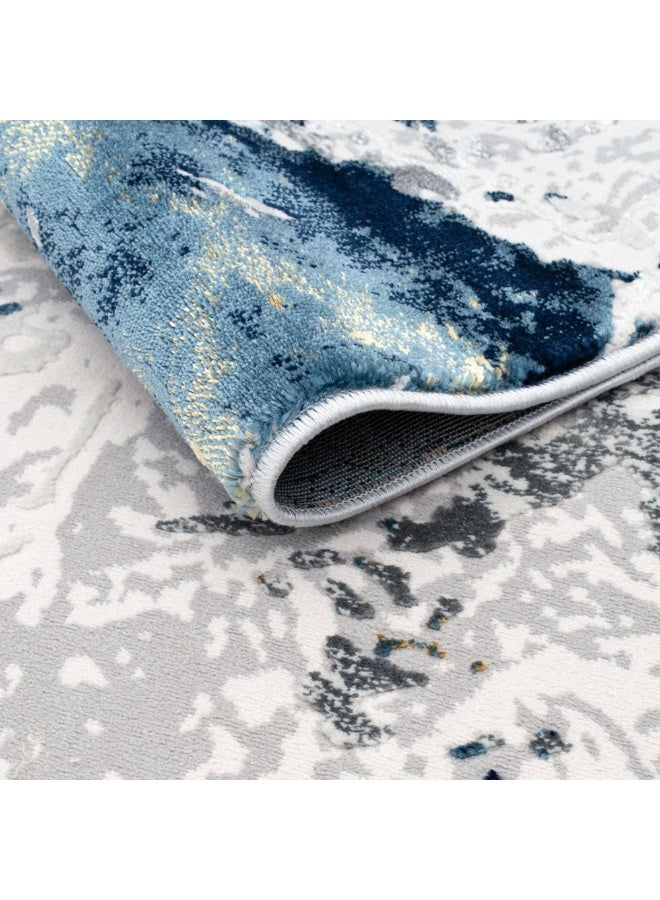 DANUBE HOME سجادة هارموني الحديثة المتضررة | سجادات حديثة قابلة للغسل | سجادة منطقة من بولي بروبيلين + بوليستر | غطاء أرضي داخلي لغرفة المعيشة وغرفة الطعام وغرفة النوم 200X300 سم - أزرق - Image 3