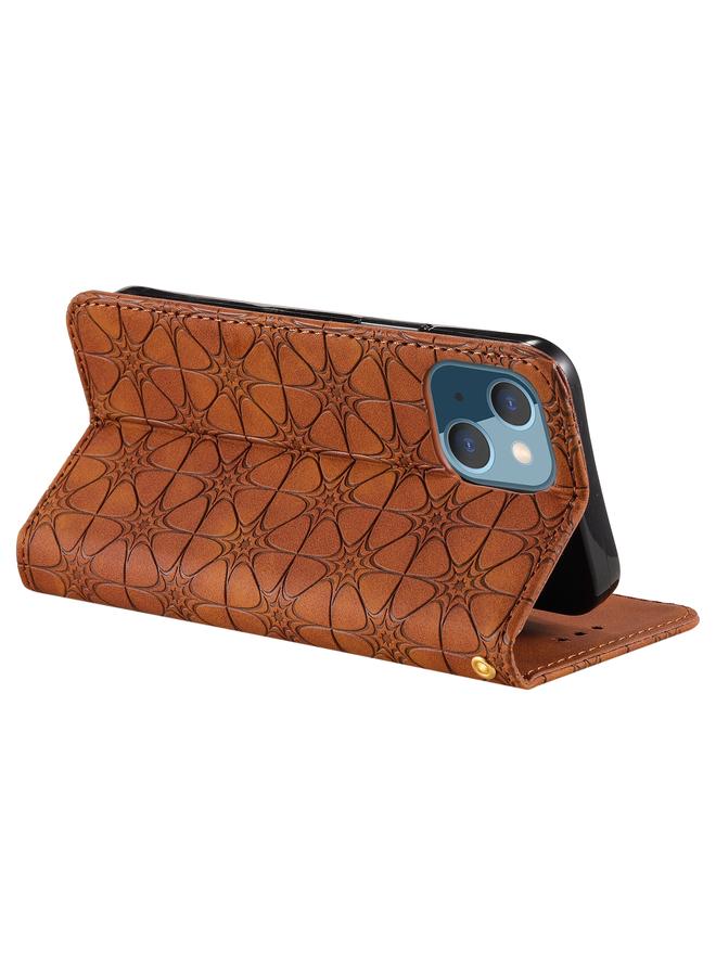 اس-توب جراب لهاتف iPhone 13 من الجلد المغناطيسي الأفقي المزخرف بنقوش زهور محظوظة مع حامل وفتحات للبطاقات - Image 5