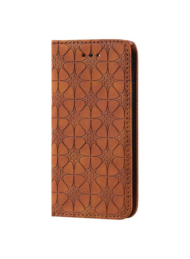 اس-توب جراب لهاتف iPhone 13 من الجلد المغناطيسي الأفقي المزخرف بنقوش زهور محظوظة مع حامل وفتحات للبطاقات - Image 2