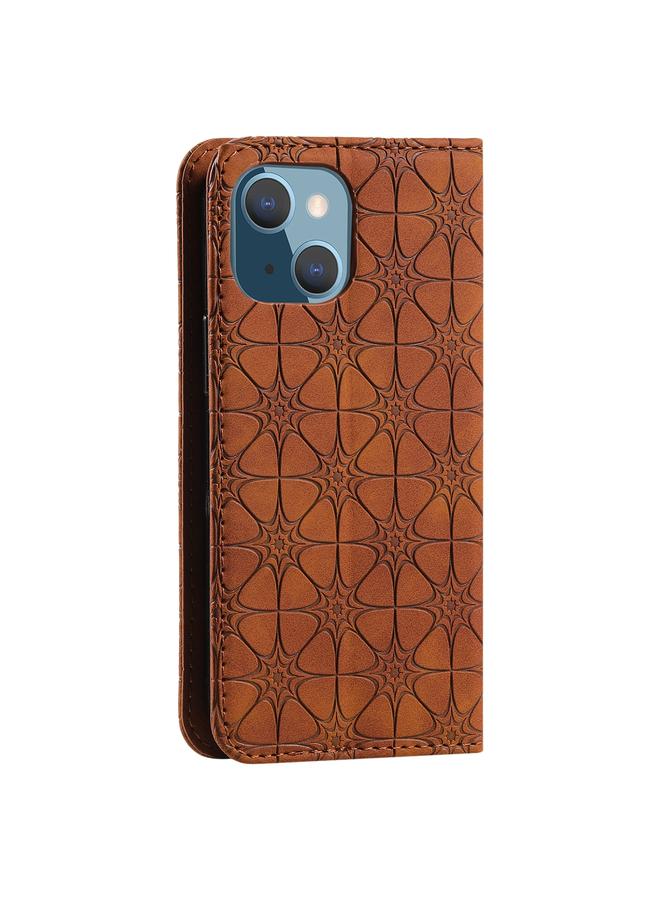 اس-توب جراب لهاتف iPhone 13 من الجلد المغناطيسي الأفقي المزخرف بنقوش زهور محظوظة مع حامل وفتحات للبطاقات - Image 3