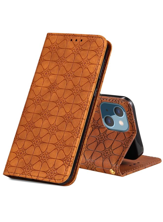 اس-توب جراب لهاتف iPhone 13 من الجلد المغناطيسي الأفقي المزخرف بنقوش زهور محظوظة مع حامل وفتحات للبطاقات - Image 1