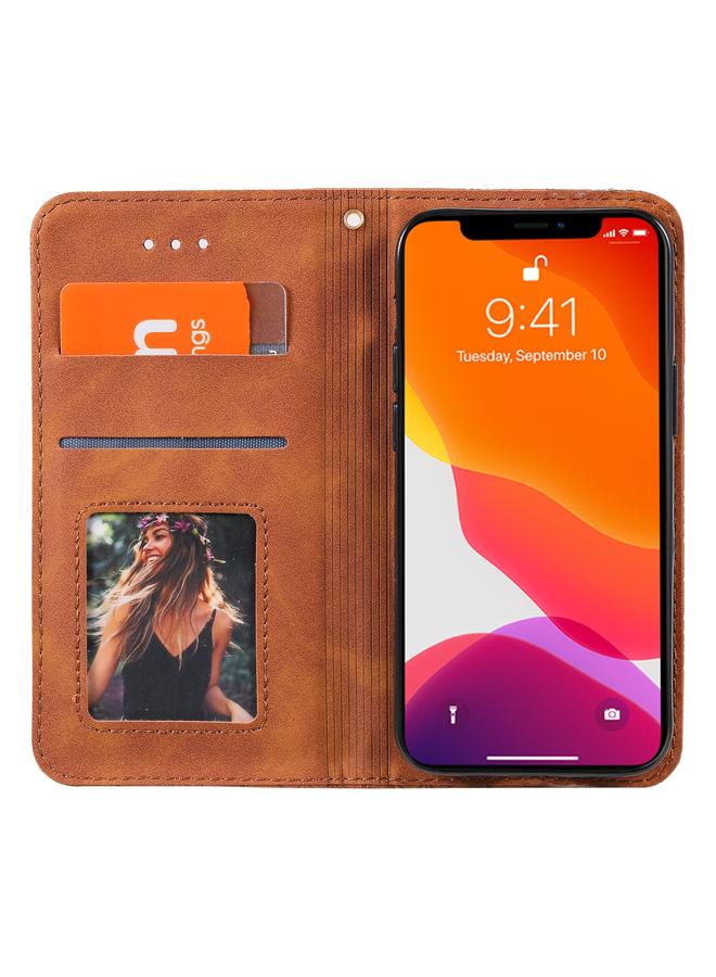 اس-توب جراب لهاتف iPhone 13 من الجلد المغناطيسي الأفقي المزخرف بنقوش زهور محظوظة مع حامل وفتحات للبطاقات - Image 4