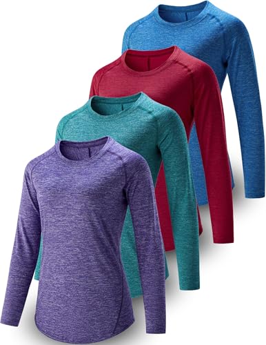 Liberty Pro 4-Pack: Womens Long Sleeve Athletic Tops with Thumb Holes – Dry Fit Active Crewneck Workout Tees (Set 4, XX-Large) - Image 1