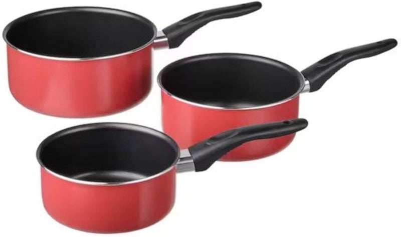 Ikea KAVALKAD Aluminium, Coated with Teflon (R) Classic, Phenolic plastic Saucepan, Red, Set of 3