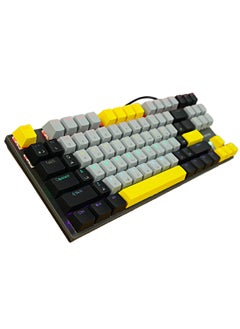 XUNFOX English Arabic Mechanical Gaming Keyboard with RGB Backlit, USB Wired 87 Keys Blue Switch Keyboard for Windows PC Gamers Black Yellow  - Image 3