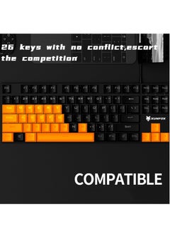 XUNFOX English Arabic Mechanical Gaming Keyboard with RGB Backlit, USB Wired 87 Keys Blue Switch Keyboard for Windows PC Gamers Black Yellow  - Image 4