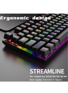 XUNFOX English Arabic Mechanical Gaming Keyboard with RGB Backlit, USB Wired 87 Keys Blue Switch Keyboard for Windows PC Gamers Black Yellow  - Image 5