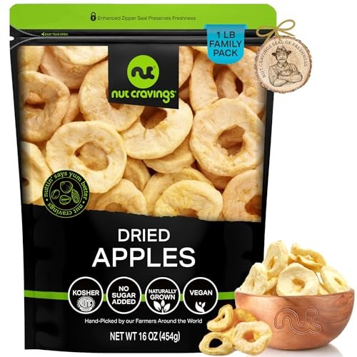 NUT CRAVINGS - Dried Apple Rings Slices, No Sugar Added - Chewy Soft Texture (16oz, 1 LB) Bulk Dry Fruits Packed Fresh in Resealable Bag - Sweet Healthy Snack, Naturally Grown, Vegan, Kosher - Image 1