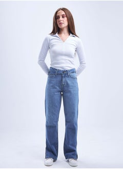 High-Waist Medium Wash Split Hem Cross-Belt Straight Leg Jeans. - pzsku/ZB01B7DEF58BCD9E95800Z/45/_/1721179213/69d0ea7a-e366-40c2-bfd9-2be183fd7eaf