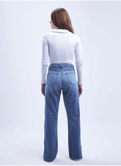 High-Waist Medium Wash Split Hem Cross-Belt Straight Leg Jeans. - pzsku/ZB01B7DEF58BCD9E95800Z/45/_/1721179223/ada75d71-2092-4a42-906f-ccaca6e81356