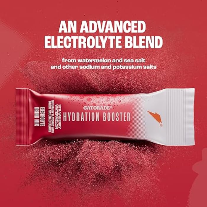Gatorade Hydration Booster Electrolyte Drink Mix Powder Packets, Strawberry Watermelon, Advanced Electrolyte Blend, No Added Colors, No Artificial Sweeteners, Essential Vitamins A, C, B3, B5, B6, Makes 20 Fl Oz (6 Pack) - Image 4