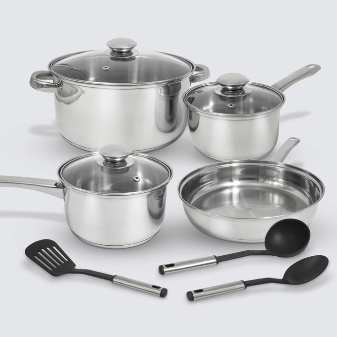 WENCAPSULATED BASE TOOLS VERSATILE FOR ANY KITCHEN STAINLESS COOKWARE SET 10 PC