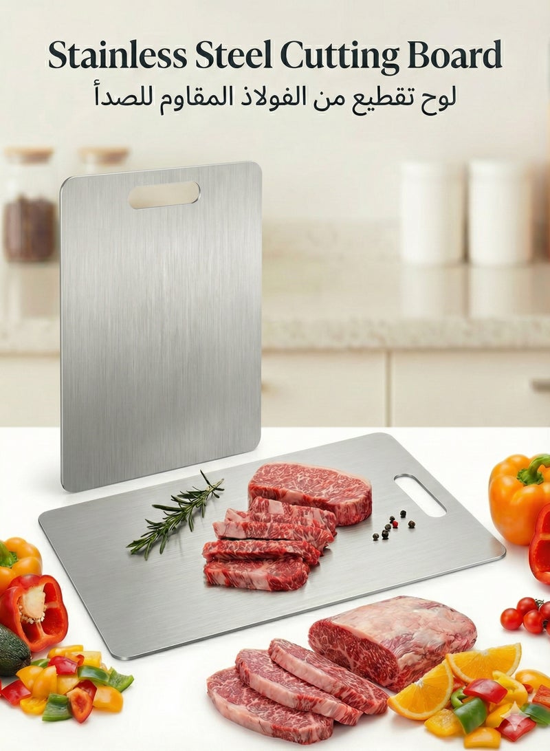 Stainless Steel Cutting Board 340×230×2.0mm – Double-Sided Non-Slip SS316 Chopping Board with Handle, Heavy-Duty Hygienic Board for Meat, Vegetables & Fruit for Kitchen use - Image 1