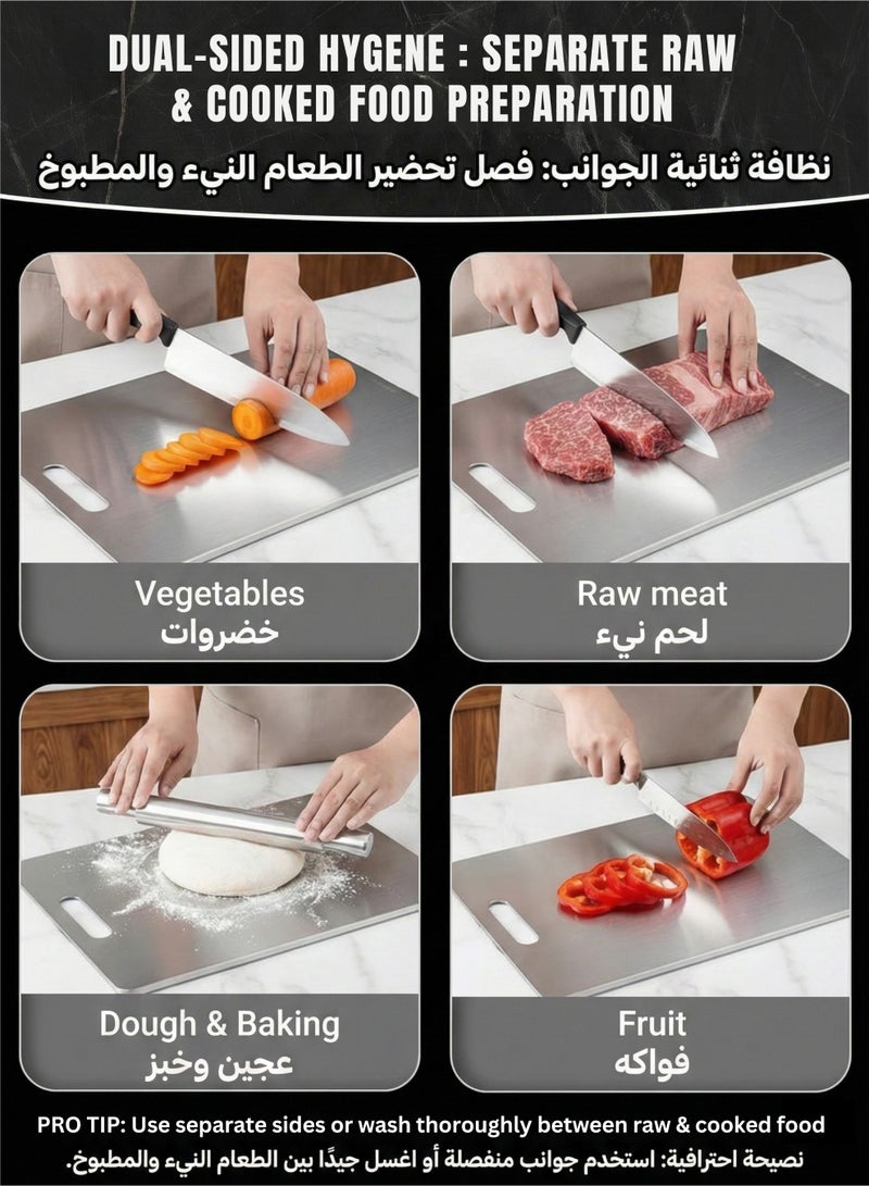 Stainless Steel Cutting Board 340×230×2.0mm – Double-Sided Non-Slip SS316 Chopping Board with Handle, Heavy-Duty Hygienic Board for Meat, Vegetables & Fruit for Kitchen use - Image 3