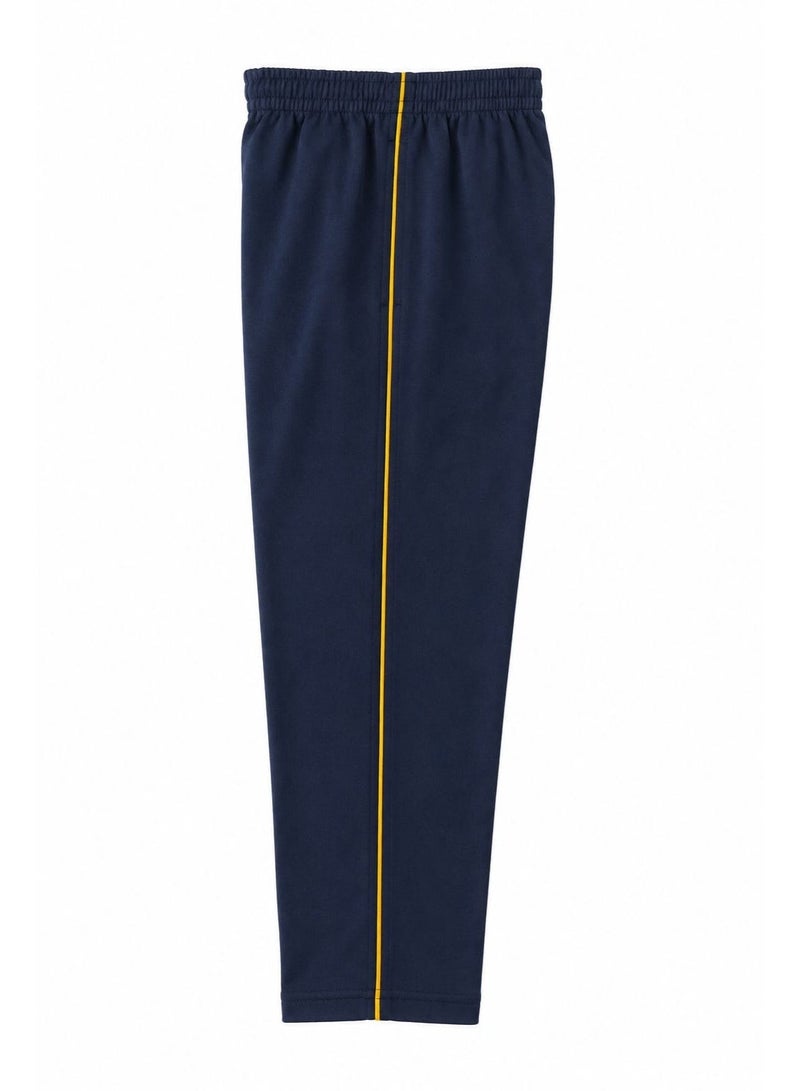 Navy Blue Mesh PE Track Pants  / Yellow Stripe - Image 2