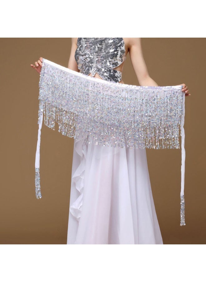 Women Sequin Skirt Sparkle Skirt Belly Dance Hip Scarf Tassel Skirts Party Costume