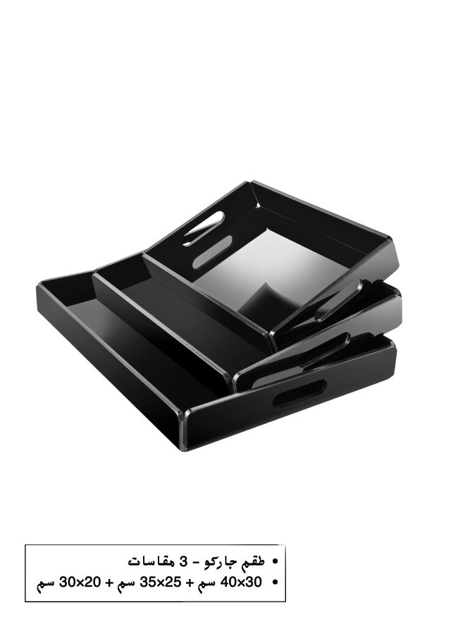 Garkoo – Premium Acrylic Serving Tray Set (3-Piece) – Sizes 20×30 cm + 25×35 cm + 30×40 cm (6mm thick) – Durable Seamless Design with Handles – Side Opening – Ideal for Hotels, Restaurants, and Room Service - Image 2