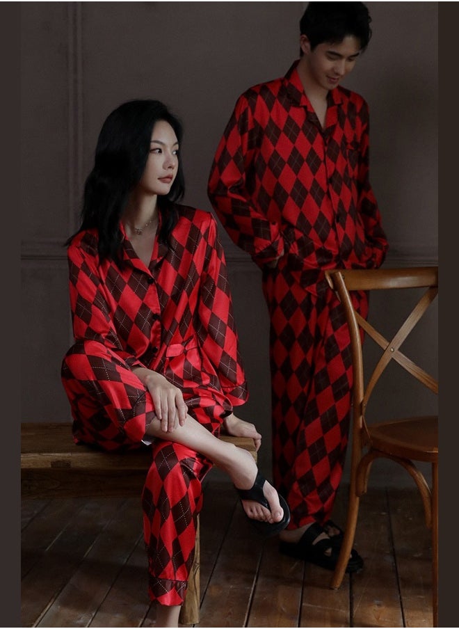 MARGOUN Plaid Pajamas Set Polyster Women Men Long Sleeve and Pants with Pockets Sleepwear Loungewear MG11  - Image 1