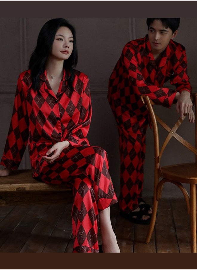 MARGOUN Plaid Pajamas Set Polyster Women Men Long Sleeve and Pants with Pockets Sleepwear Loungewear MG11  - Image 3