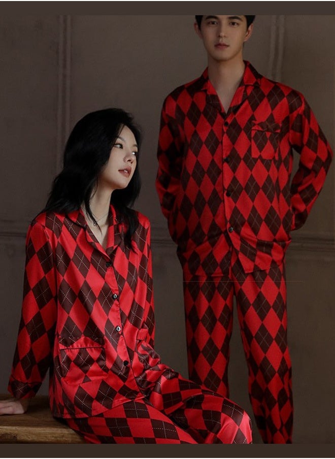 MARGOUN Plaid Pajamas Set Polyster Women Men Long Sleeve and Pants with Pockets Sleepwear Loungewear MG11  - Image 5
