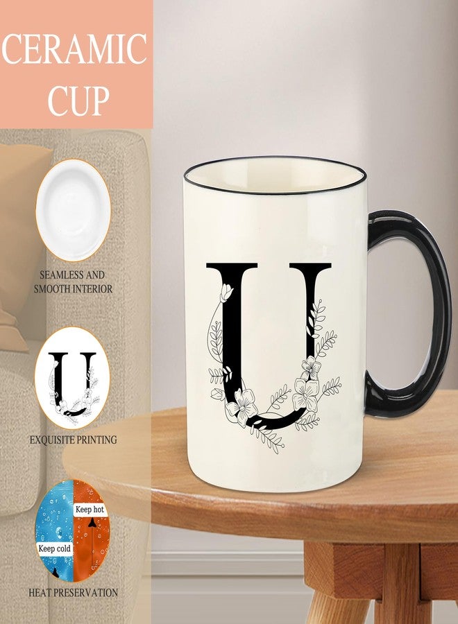 DHQH Monogram Ceramic Coffee Mugs, 11 oz Initial Drinking Cup with Gift Box, Unique Birthday Christmas Gifts for Women Wife Mothers Day Grandma Mom Aunt, U - Image 2