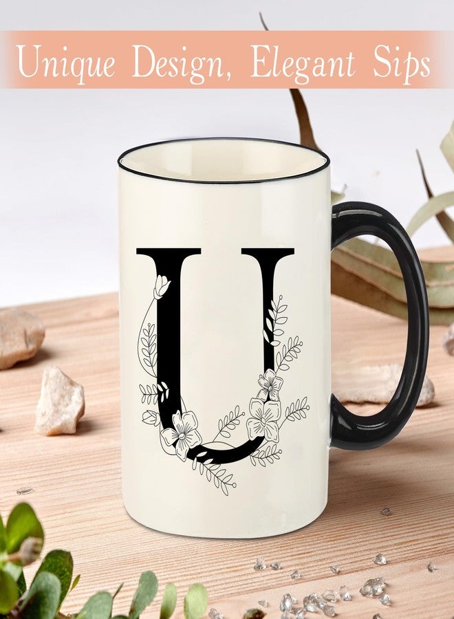 DHQH Monogram Ceramic Coffee Mugs, 11 oz Initial Drinking Cup with Gift Box, Unique Birthday Christmas Gifts for Women Wife Mothers Day Grandma Mom Aunt, U - Image 3