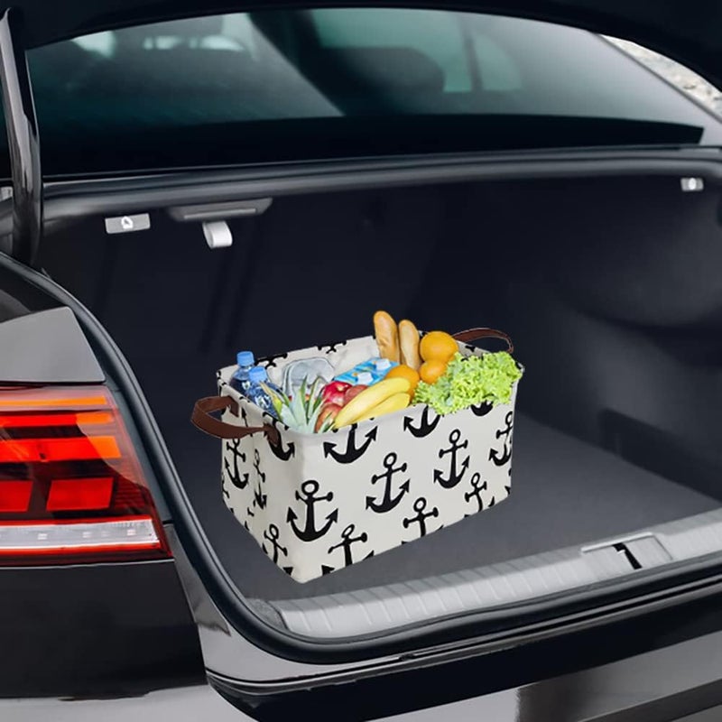 CLOCOR Rectangular Storage Basket,Collapsible Cute Pattern Storage Bin,Waterproof Coating Storage Box with Handles ,Gift Baskets, Shelf Basket (Anchor) - Image 2