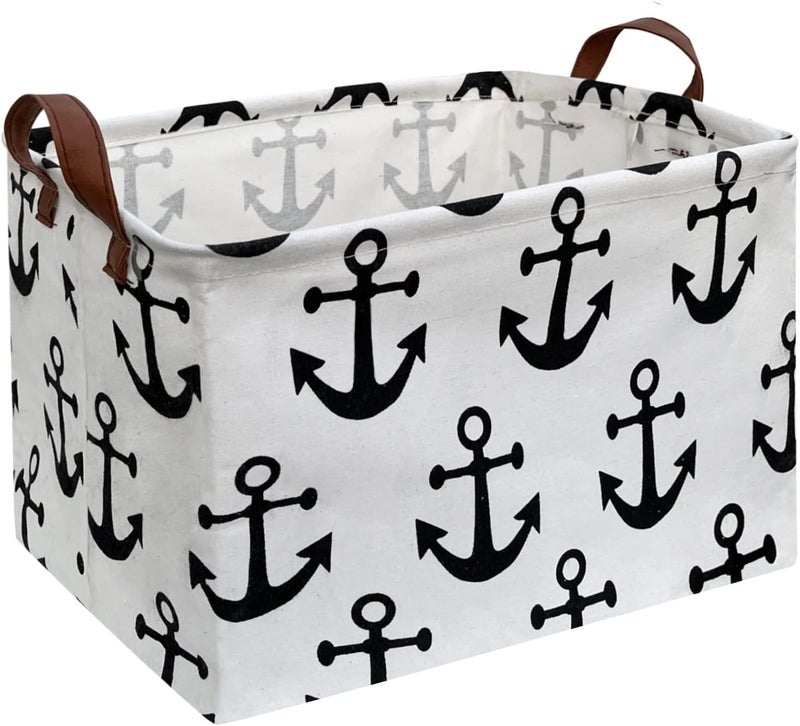 CLOCOR Rectangular Storage Basket,Collapsible Cute Pattern Storage Bin,Waterproof Coating Storage Box with Handles ,Gift Baskets, Shelf Basket (Anchor) - Image 1