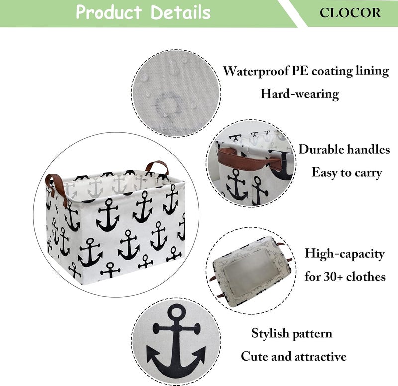 CLOCOR Rectangular Storage Basket,Collapsible Cute Pattern Storage Bin,Waterproof Coating Storage Box with Handles ,Gift Baskets, Shelf Basket (Anchor) - Image 5