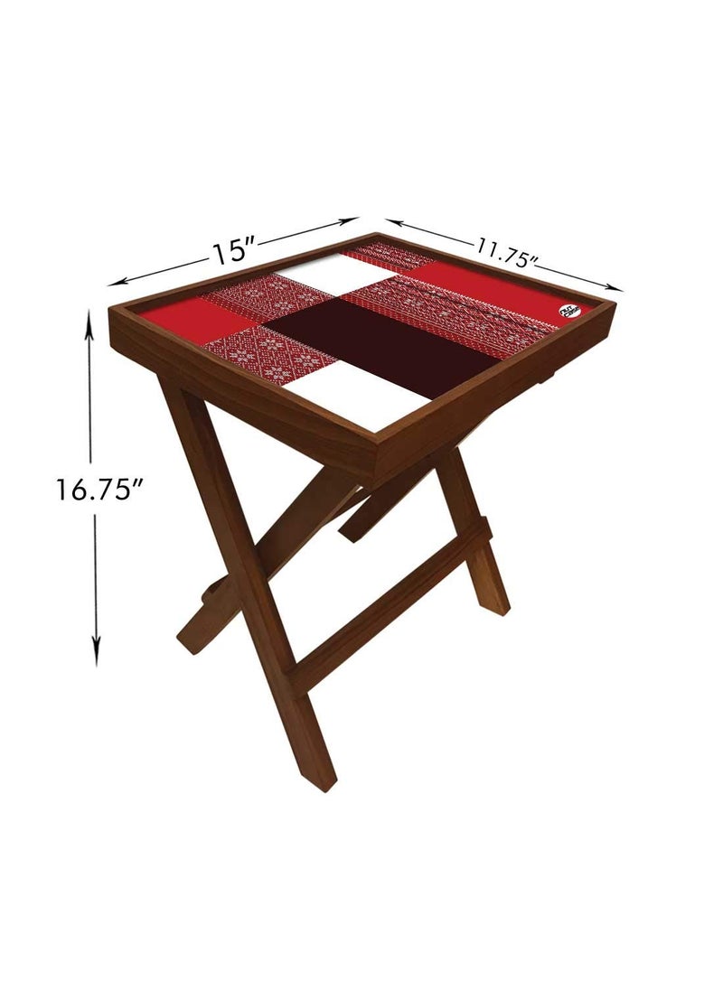 Nutcase Nutcase Designer Teak Wood Side Table Folding Wooden Bedside Coffee Outdoor Picnic Table Indin Fabric Patterns RED 12 x 16  - Image 3