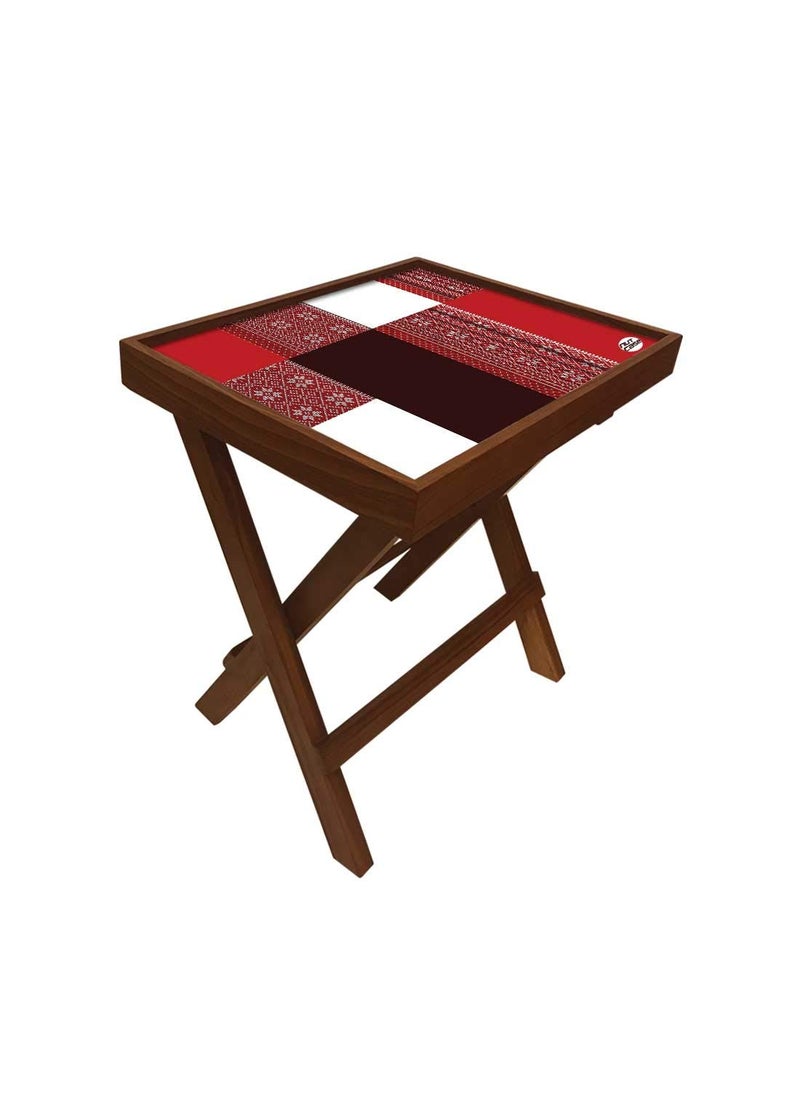 Nutcase Nutcase Designer Teak Wood Side Table Folding Wooden Bedside Coffee Outdoor Picnic Table Indin Fabric Patterns RED 12 x 16  - Image 4