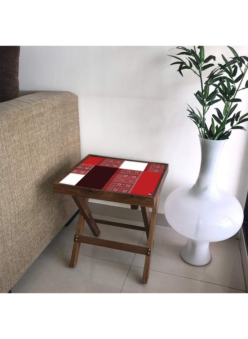Nutcase Nutcase Designer Teak Wood Side Table Folding Wooden Bedside Coffee Outdoor Picnic Table Indin Fabric Patterns RED 12 x 16  - Image 2