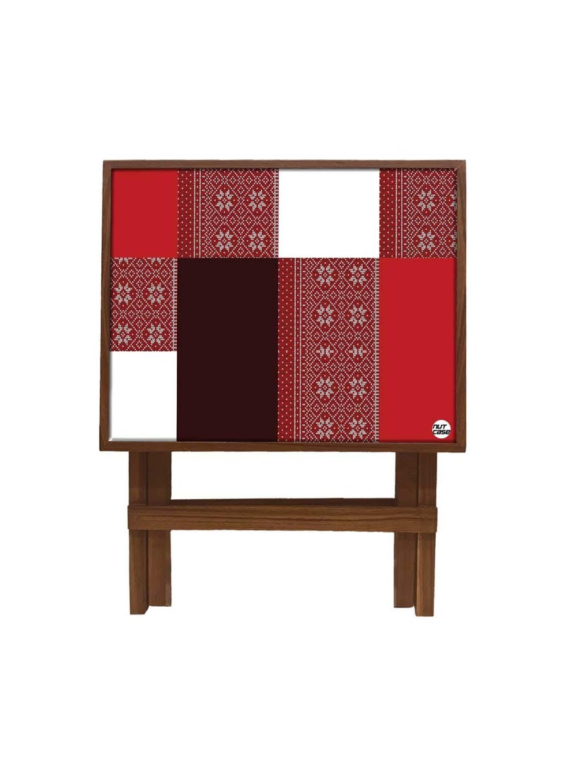 Nutcase Nutcase Designer Teak Wood Side Table Folding Wooden Bedside Coffee Outdoor Picnic Table Indin Fabric Patterns RED 12 x 16  - Image 5
