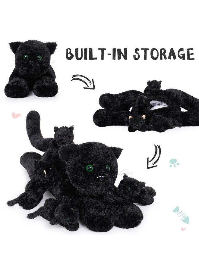ماوجولان 5 قطع قطة سوداء قطيفة مع 4 أطفال بداخلها 20 قطة سوداء كبيرة حيوانات محشوة قطة سوداء واقعية وناعمة هدية لمحبي القطط والفتيات - Image 2