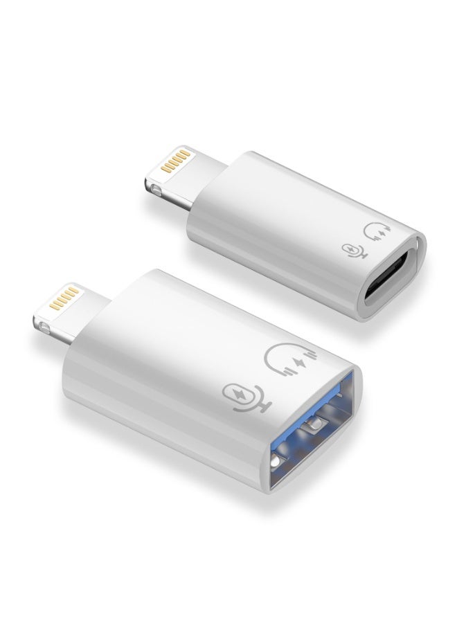 محولين من Lightning إلى USB C – محول OTG من USB C / USB 3.0 أنثى إلى Lightning ذكر لـ iPhone / iPad – يدعم قارئ البطاقات، USB، لوحة المفاتيح، الفأرة - Image 1