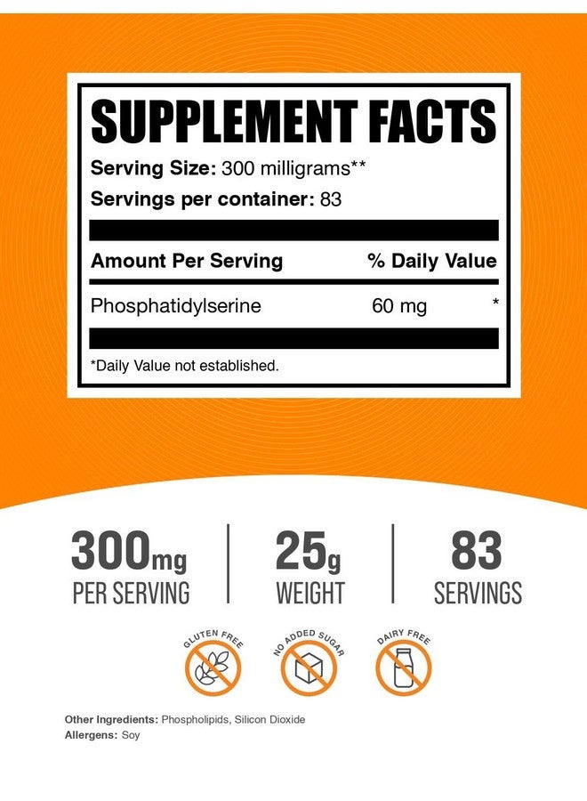 BulkSupplements.com Phosphatidylserine Powder - Phosphatidylserine Supplement, Sourced from Soy Beans - 300mg per Serving (60mg of Phosphatidylserine), 25g (0.88 oz) (Pack of 1) - Image 2