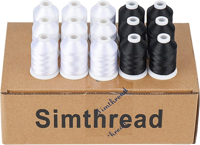simthread Machine Embroidery Thread with Storage Box Polyester 20 Options 15 Spools Set, Each Spool Sewing Thread 40WT and 1100YD for Embroidery Sewing Machine (9 White + 6 Black) - Image 2