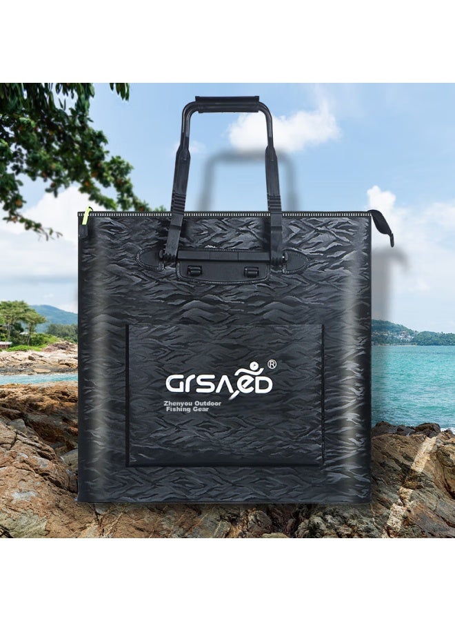 Grsaed Fishing Tackle Bag With Handle, 48cm Long, Multifunctional, Waterproof, Lightweight, Thickened, Wear-resistant, Storage, Live Fish Bucket, Fishing Accessories With Side Pocket, Black - Image 1