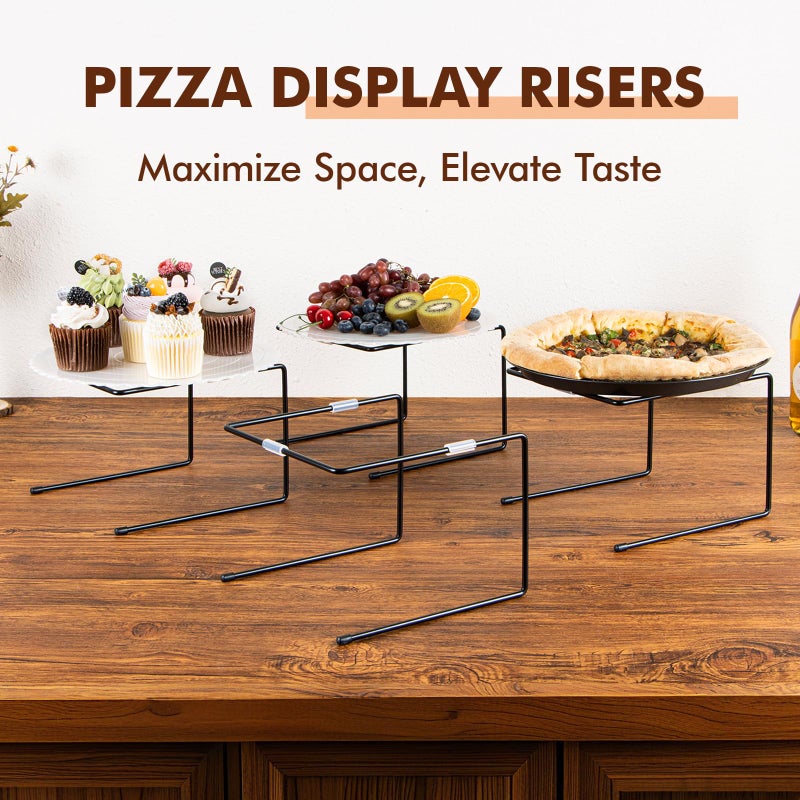 Puersi 4 Pcs Pizza Stand Holder With Non-Slip Pads  Black Metal Pizza Pan Display Stands  Food Platter Riser Serving Tray For Party Wedding - Image 2