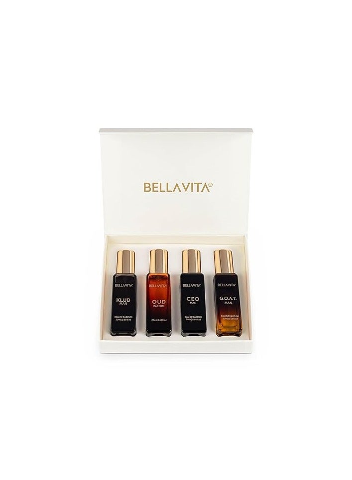 Bella Vita Luxury Man Perfume Gift Set 4 x 20 ml for Men with KLUB, OUD, CEO, G.O.A.T Perfume | Woody, Citrusy Long Lasting EDP Fragrance Scent  - Image 1