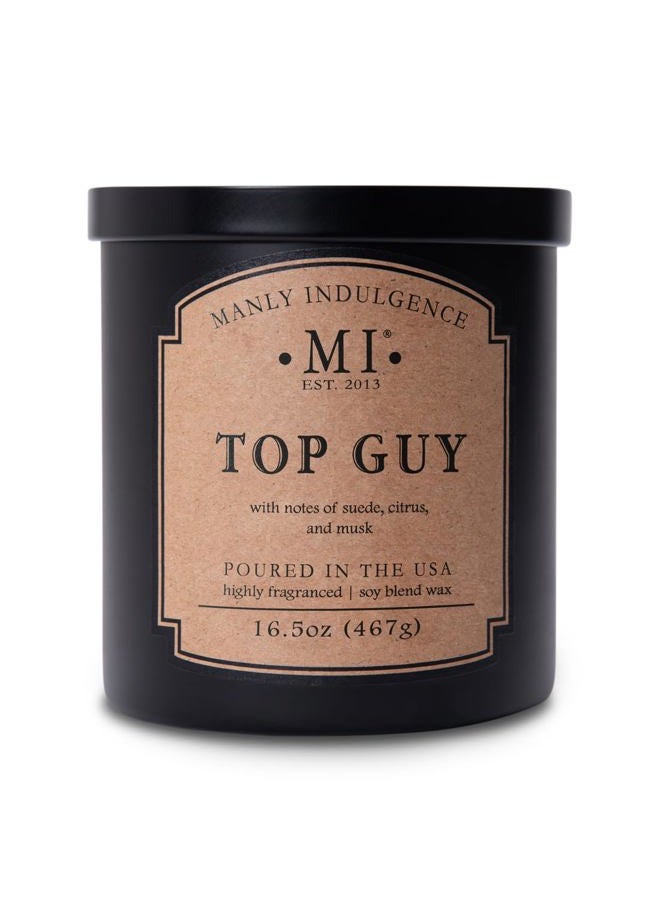 Manly Indulgence Top Guy Scented Candles for Men, 2 Wick, 16.5 oz, Premium Soy Blend Wax, 60H Burn, Candles for Home Scented - Made in The USA - Image 1