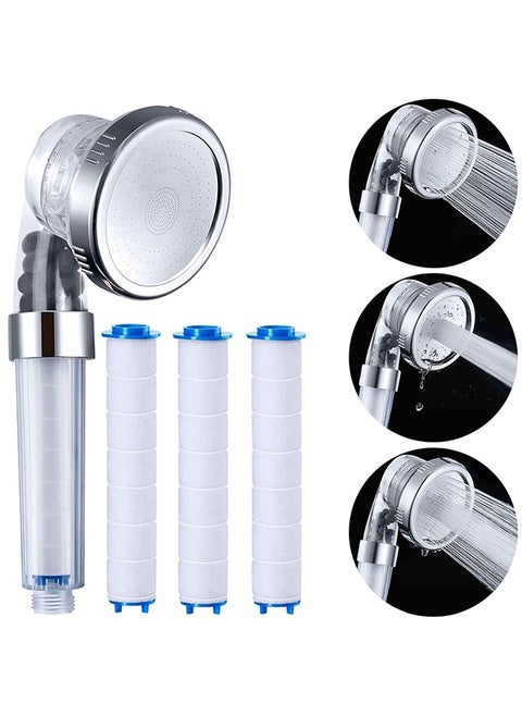 3 Modes High Pressure Handheld Showerhead, Water Saving Filtered Shower Head with 3 Pcs PP Cotton Filter and Filter Stones