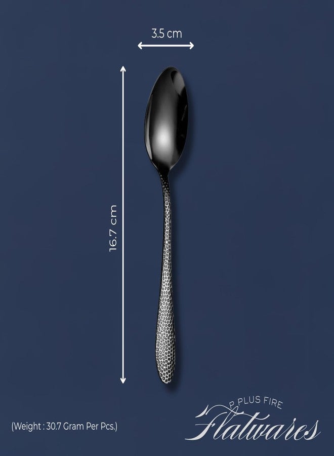 P Plus Fire Mini Dessert Spoons, Stainless Steel Small Teaspoons with Sleek Design & Rust-Resistant Finish, Comfortable Grip for Every Sip or Sweet Treat (Small Spoon, Black, Pack of 12) - Image 2