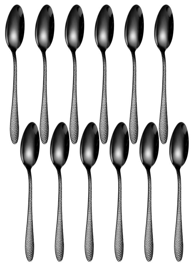 P Plus Fire Mini Dessert Spoons, Stainless Steel Small Teaspoons with Sleek Design & Rust-Resistant Finish, Comfortable Grip for Every Sip or Sweet Treat (Small Spoon, Black, Pack of 12) - Image 1
